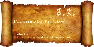 Bacsinszky Kristóf névjegykártya